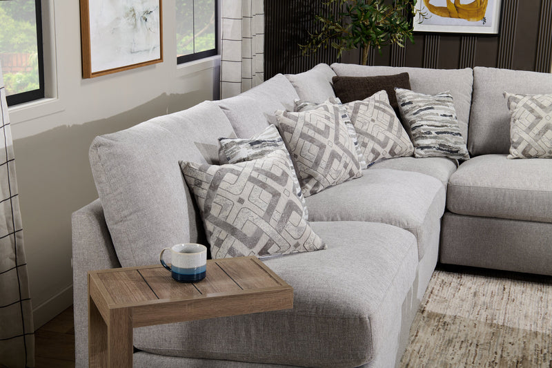 Sofa sectionnel sans accoudoirs modulaire Evolve de Scott Living 5 pièces en tissu d’apparence lin avec coussins en duvet et plumes - gris