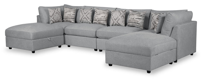 Sofa sectionnel modulaire Evolve de Scott Living 6 pièces en tissu d’apparence lin avec coussins en duvet et plumes - gris