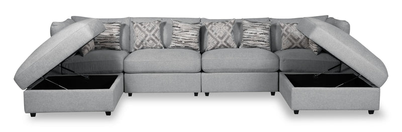 Sofa sectionnel modulaire Evolve de Scott Living 6 pièces en tissu d’apparence lin avec coussins en duvet et plumes - gris