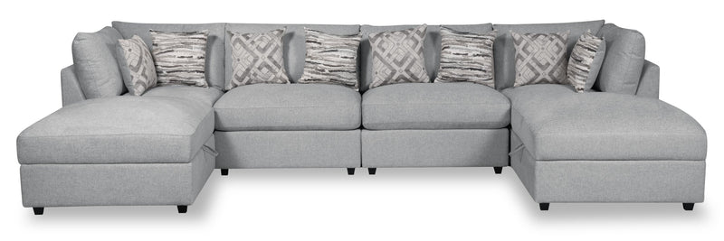 Sofa sectionnel modulaire Evolve de Scott Living 6 pièces en tissu d’apparence lin avec coussins en duvet et plumes - gris