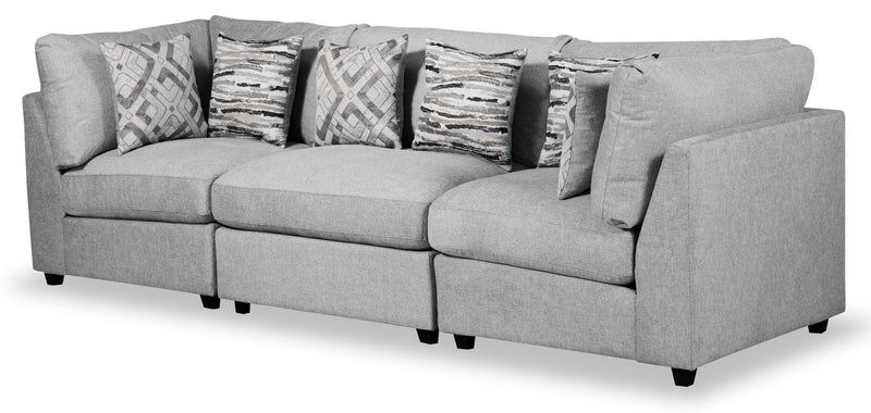 Sofa modulaire Evolve de Scott Living de 118,5 po en tissu d’apparence lin avec coussins amovibles en duvet et plumes - gris