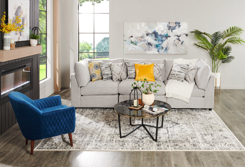 Sofa modulaire Evolve de Scott Living de 118,5 po en tissu d’apparence lin avec coussins amovibles en duvet et plumes - gris