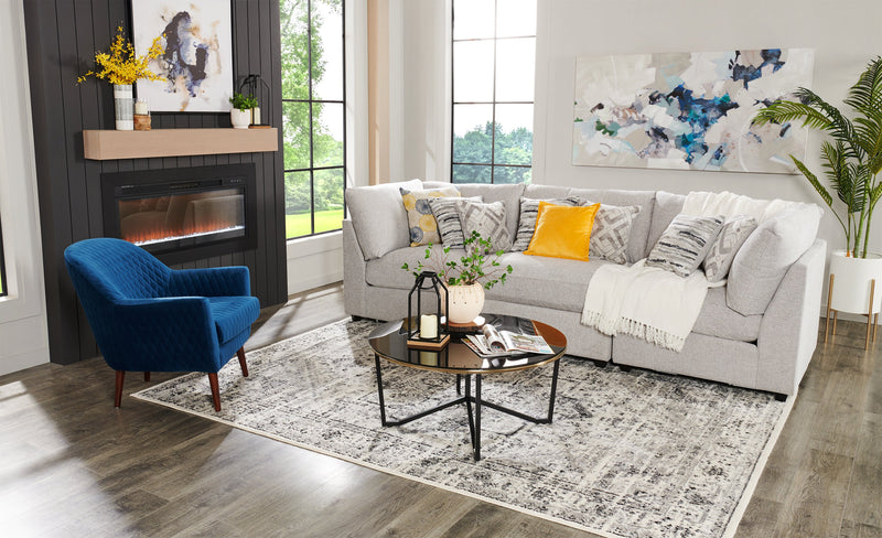 Sofa modulaire Evolve de Scott Living de 118,5 po en tissu d’apparence lin avec coussins amovibles en duvet et plumes - gris