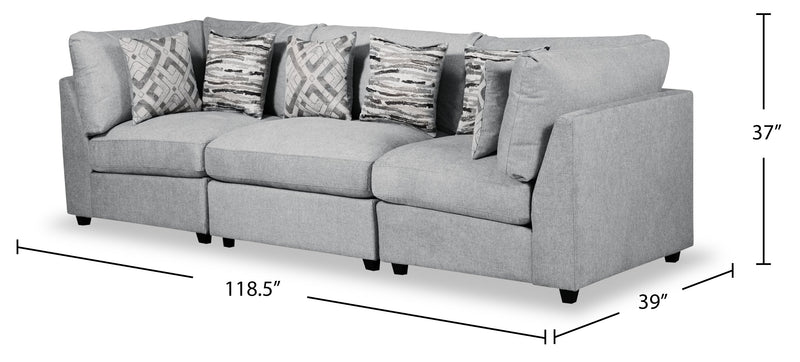Sofa modulaire Evolve de Scott Living de 118,5 po en tissu d’apparence lin avec coussins amovibles en duvet et plumes - gris