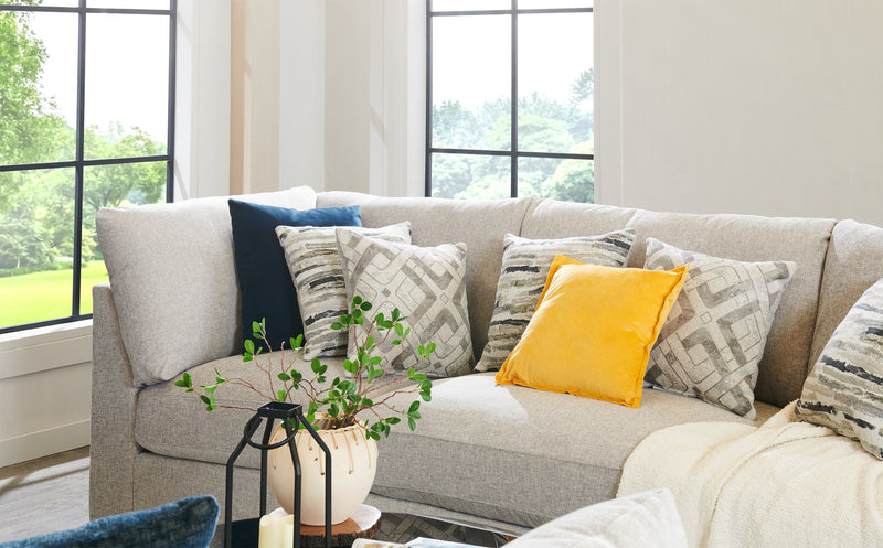 Sofa modulaire Evolve de Scott Living de 118,5 po en tissu d’apparence lin avec coussins amovibles en duvet et plumes - gris