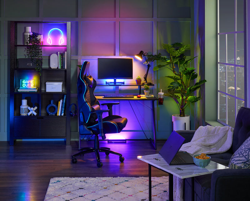 Fauteuil de jeu ergonomique Falcon de 30 po avec haut-parleurs Bluetooth intégrés et éclairage à DEL - noir