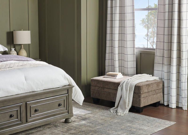 Pouf de rangement Febe de 26 po fabriqué au Canada en tissu de chenille avec pattes en bois - brun