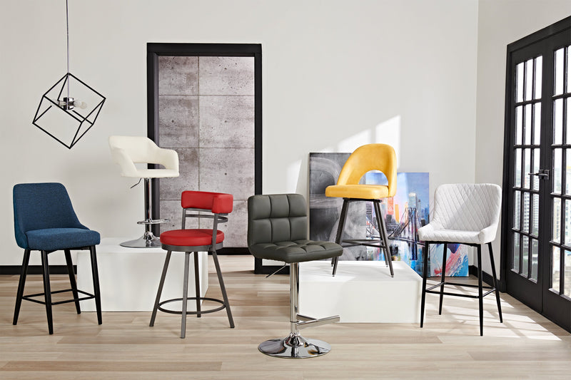 Tabouret bar Finn en tissu de cuir végétalien et en métal avec siège pivotant et réglable - blanc