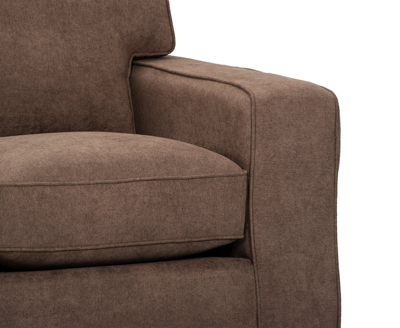 Fauteuil Fiona de 36,5 po fabriqué au Canada en tissu de chenille avec accoudoirs rectilignes - brun moka