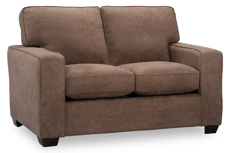 Causeuse Fiona de 58 po fabriquée au Canada en tissu de chenille avec accoudoirs rectilignes - brun moka
