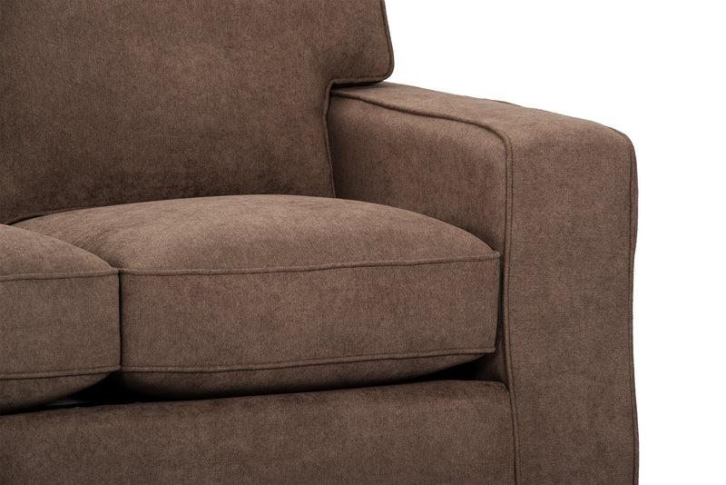 Causeuse Fiona de 58 po fabriquée au Canada en tissu de chenille avec accoudoirs rectilignes - brun moka
