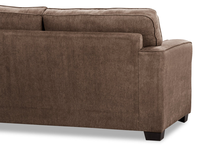 Causeuse Fiona de 58 po fabriquée au Canada en tissu de chenille avec accoudoirs rectilignes - brun moka