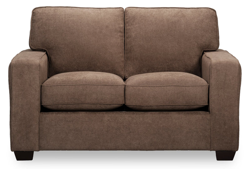Causeuse Fiona de 58 po fabriquée au Canada en tissu de chenille avec accoudoirs rectilignes - brun moka