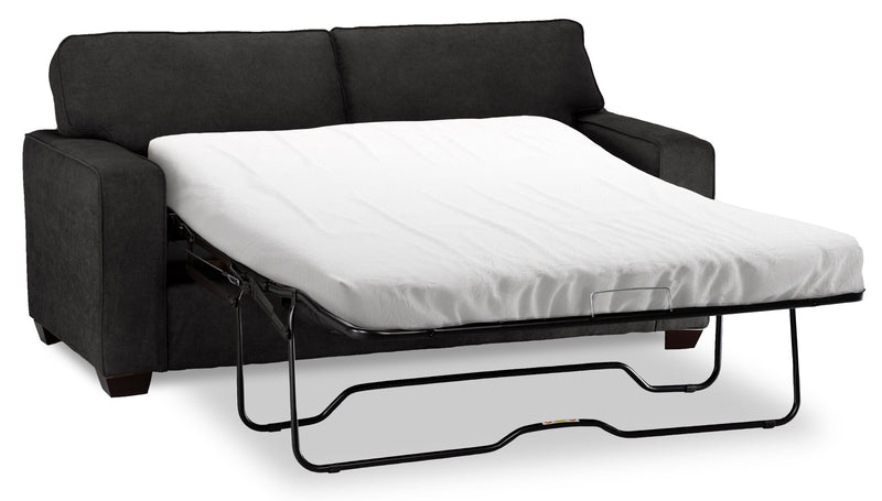 Sofa-lit simple Fiona de 58 po fabriqué au Canada en tissu de chenille avec accoudoirs rectilignes - gris