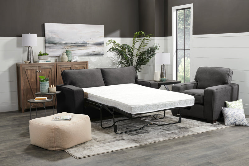 Sofa-lit simple Fiona de 58 po fabriqué au Canada en tissu de chenille avec accoudoirs rectilignes - gris