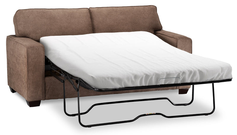 Sofa-lit double Fiona de 74 po fabriqué au Canada en tissu de chenille avec accoudoirs rectilignes - brun moka