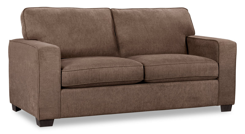Sofa-lit double Fiona de 74 po fabriqué au Canada en tissu de chenille avec accoudoirs rectilignes - brun moka