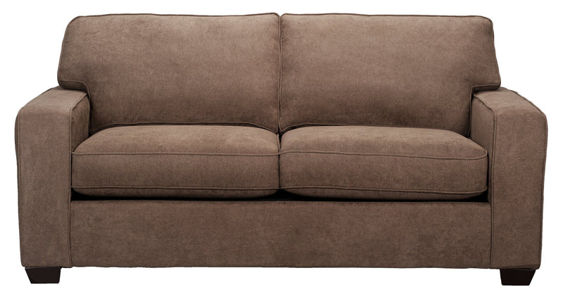 Sofa Fiona de 74 po fabriqué au Canada en tissu de chenille avec accoudoirs rectilignes - brun moka