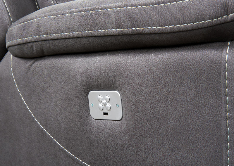 Sofa sectionnel à inclinaison électrique Floy 5 pièces en suédine avec appuie-têtes électriques et port USB - gris