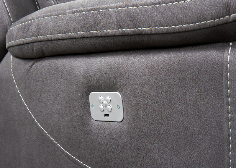 Sofa sectionnel à inclinaison électrique Floy 6 pièces en suédine avec appuie-têtes électriques, console et port USB - gris