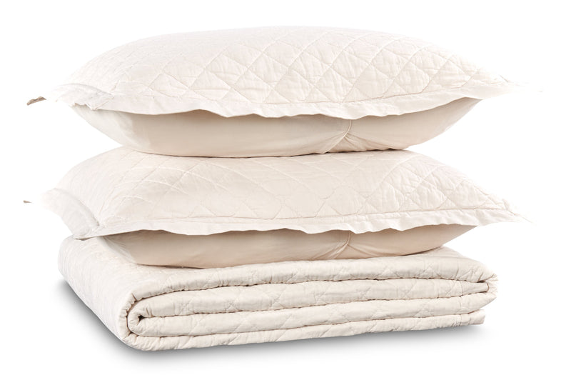 Ensemble de courtepointe Flaxseed Cove 3 pièces pour très grand lit - lin naturel