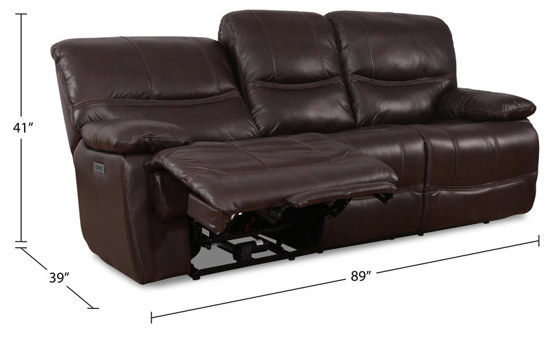 Sofa à inclinaison électrique Franco de 89 po en cuir véritable avec position zéro gravité et ports USB - brun