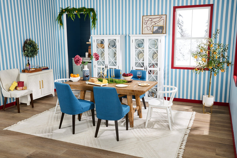 Chaise de salle à manger Shea à oreilles en tissu d’apparence lin et en bois - ivoire