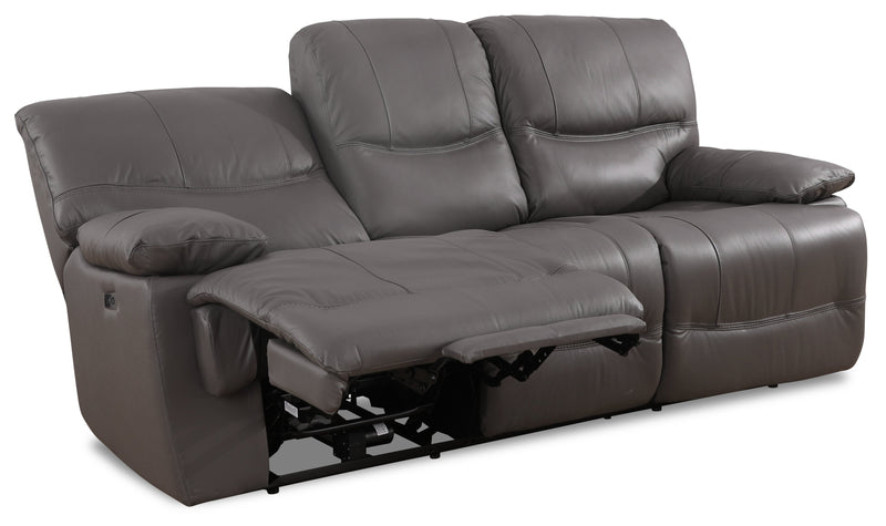 Sofa à inclinaison électrique Franco de 89 po en cuir véritable avec position zéro gravité et ports USB - gris
