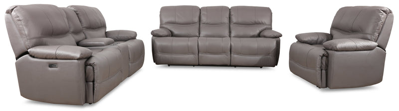 Sofa à inclinaison électrique Franco de 89 po en cuir véritable avec position zéro gravité et ports USB - gris