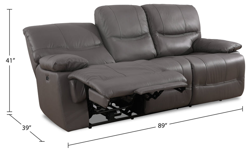 Sofa à inclinaison électrique Franco de 89 po en cuir véritable avec position zéro gravité et ports USB - gris