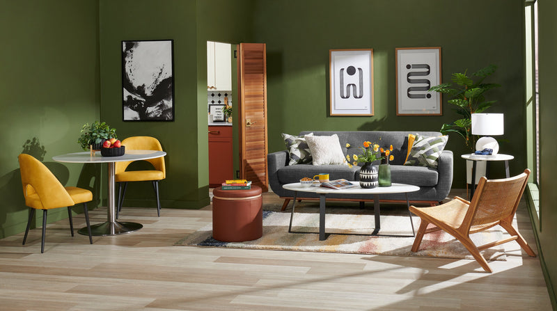 Sofa Freeman de Kort & Co. de 80 po de format condo en tissu d’apparence lin avec base et pattes en bois - gris anthracite