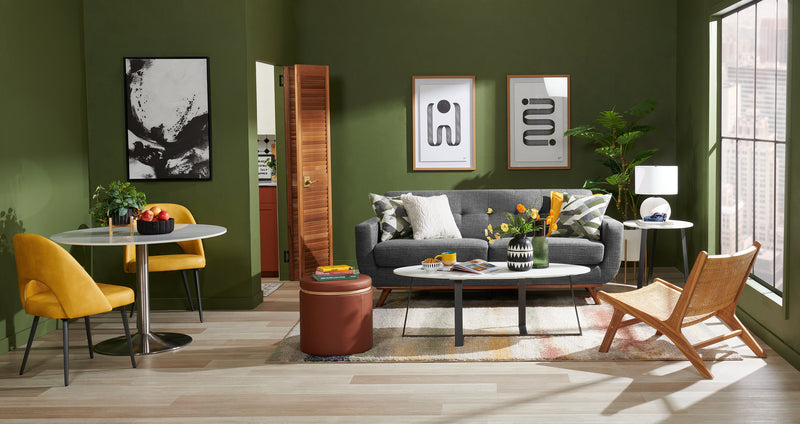 Sofa Freeman de Kort & Co. de 80 po de format condo en tissu d’apparence lin avec base et pattes en bois - gris anthracite