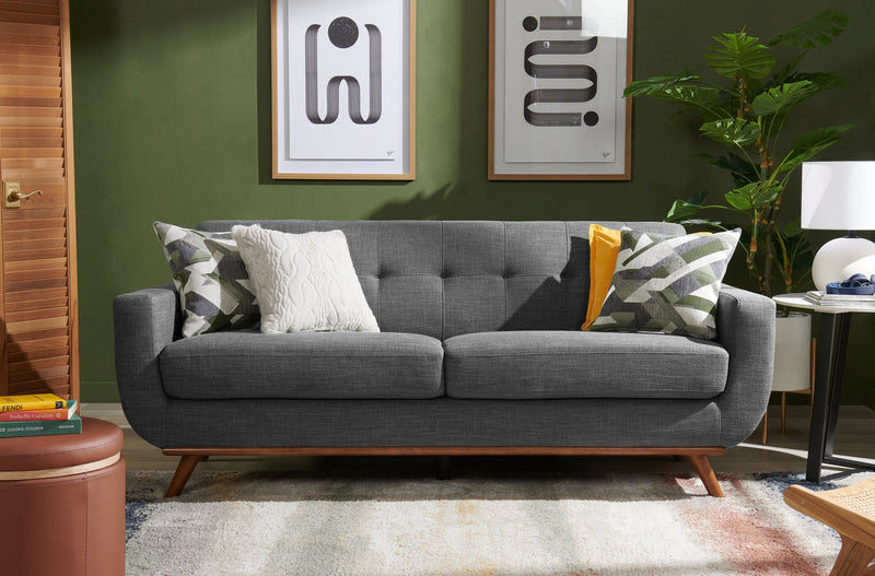 Sofa Freeman de Kort & Co. de 80 po de format condo en tissu d’apparence lin avec base et pattes en bois - gris anthracite