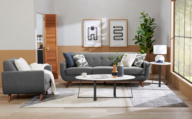 Fauteuil Freeman Kort & Co. de 37 po en tissu d’apparence lin avec pattes en bois et coussin de dossier capitonné - gris anthracite