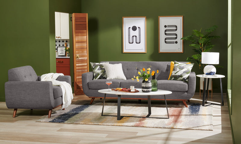 Fauteuil Freeman Kort & Co. de 37 po en tissu d’apparence lin avec pattes en bois et coussin de dossier capitonné - gris anthracite