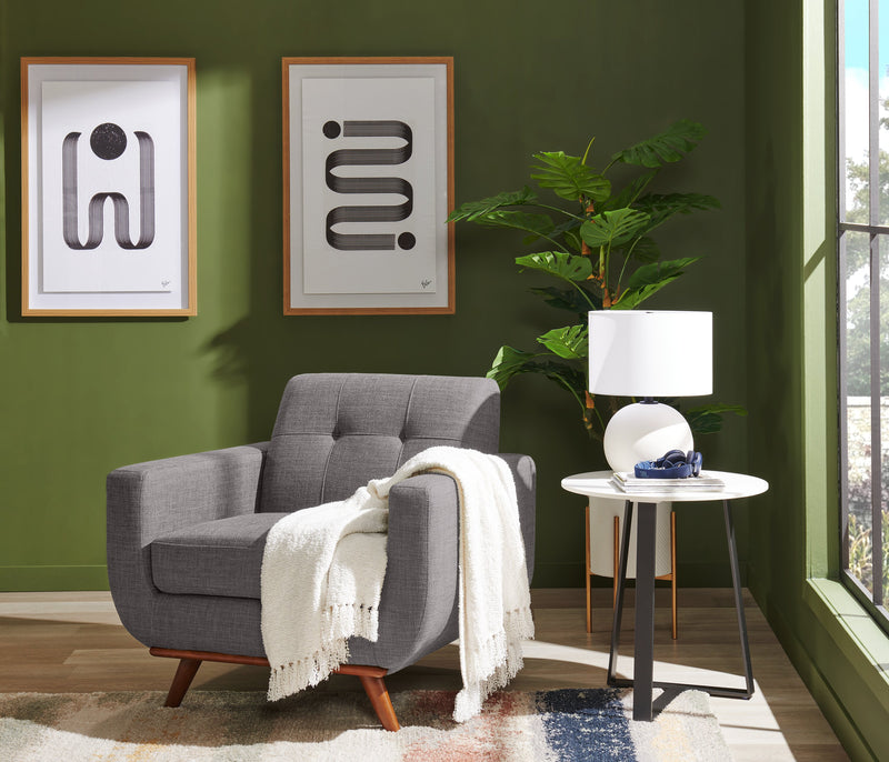 Fauteuil Freeman Kort & Co. de 37 po en tissu d’apparence lin avec pattes en bois et coussin de dossier capitonné - gris anthracite