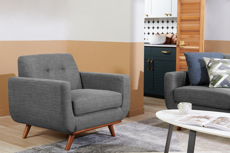 Fauteuil Freeman Kort & Co. de 37 po en tissu d’apparence lin avec pattes en bois et coussin de dossier capitonné - gris anthracite