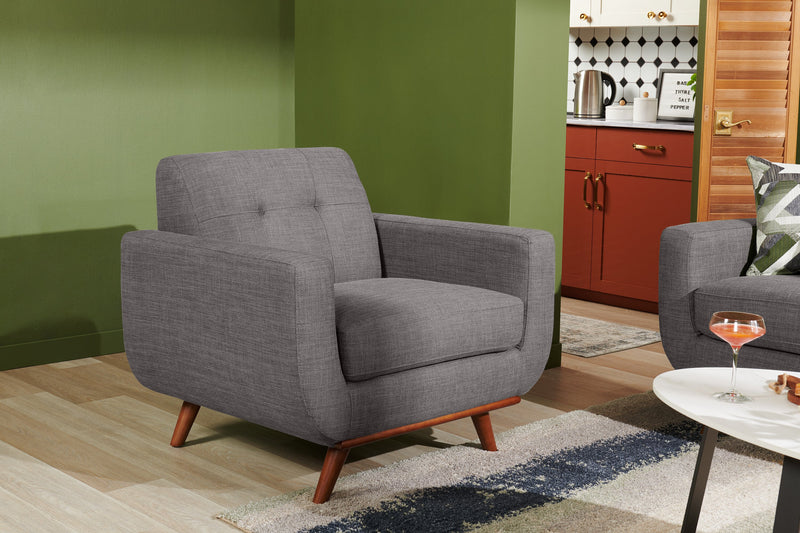 Fauteuil Freeman Kort & Co. de 37 po en tissu d’apparence lin avec pattes en bois et coussin de dossier capitonné - gris anthracite