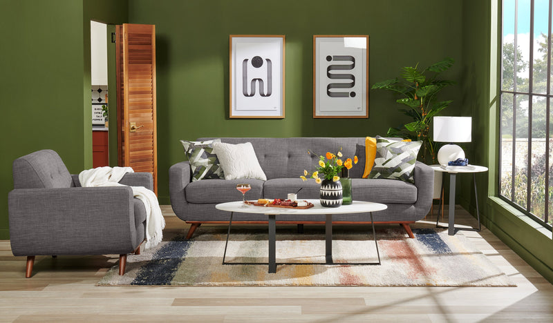 Sofa Freeman Kort & Co. de 88 po en tissu d’apparence lin avec pattes en bois et coussins de dossier capitonnés - gris anthracite