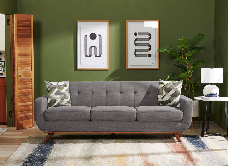 Sofa Freeman Kort & Co. de 88 po en tissu d’apparence lin avec pattes en bois et coussins de dossier capitonnés - gris anthracite