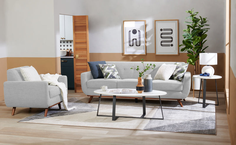 Fauteuil Freeman Kort & Co. de 37 po en tissu d’apparence lin avec pattes en bois et coussin de dossier capitonné - blanc colombe