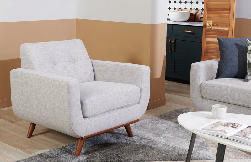 Fauteuil Freeman Kort & Co. de 37 po en tissu d’apparence lin avec pattes en bois et coussin de dossier capitonné - blanc colombe
