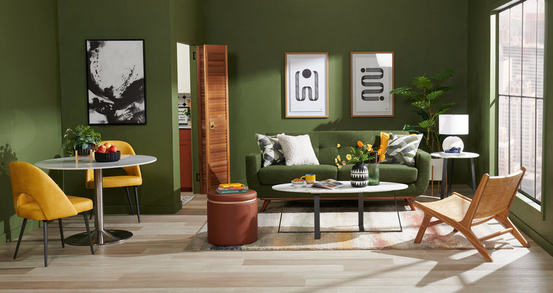 Sofa Freeman de Kort & Co. de 80 po de format condo en tissu d’apparence lin avec base et pattes en bois - vert avocat