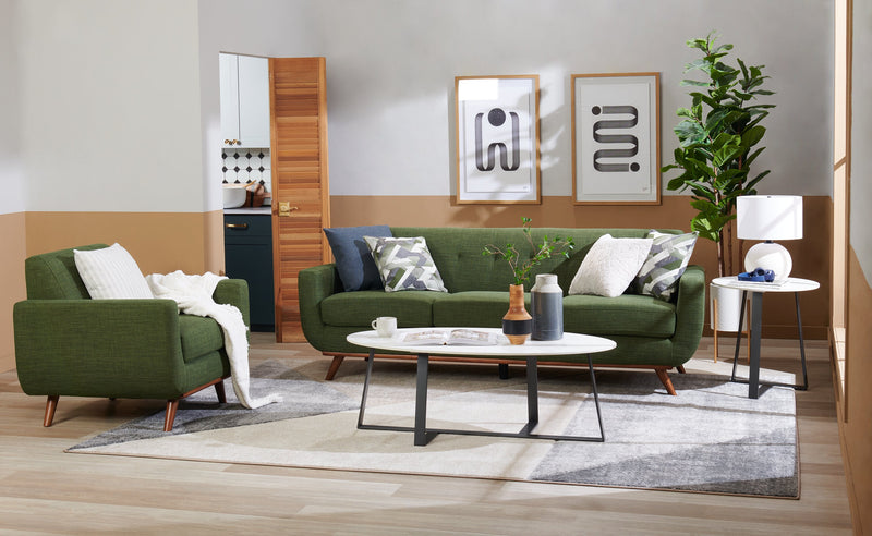 Fauteuil Freeman Kort & Co. de 37 po en tissu d’apparence lin avec pattes en bois et coussin de dossier capitonné - vert avocat