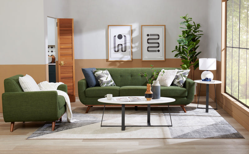 Fauteuil Freeman Kort & Co. de 37 po en tissu d’apparence lin avec pattes en bois et coussin de dossier capitonné - vert avocat