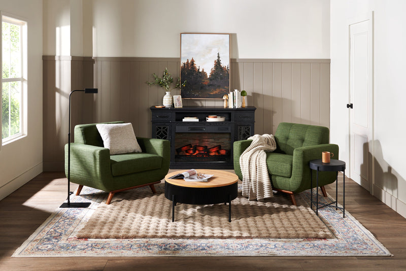 Fauteuil Freeman Kort & Co. de 37 po en tissu d’apparence lin avec pattes en bois et coussin de dossier capitonné - vert avocat