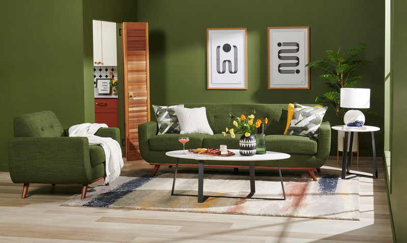 Fauteuil Freeman Kort & Co. de 37 po en tissu d’apparence lin avec pattes en bois et coussin de dossier capitonné - vert avocat