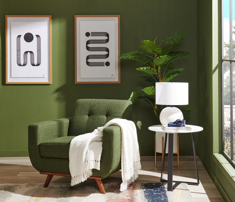 Fauteuil Freeman Kort & Co. de 37 po en tissu d’apparence lin avec pattes en bois et coussin de dossier capitonné - vert avocat