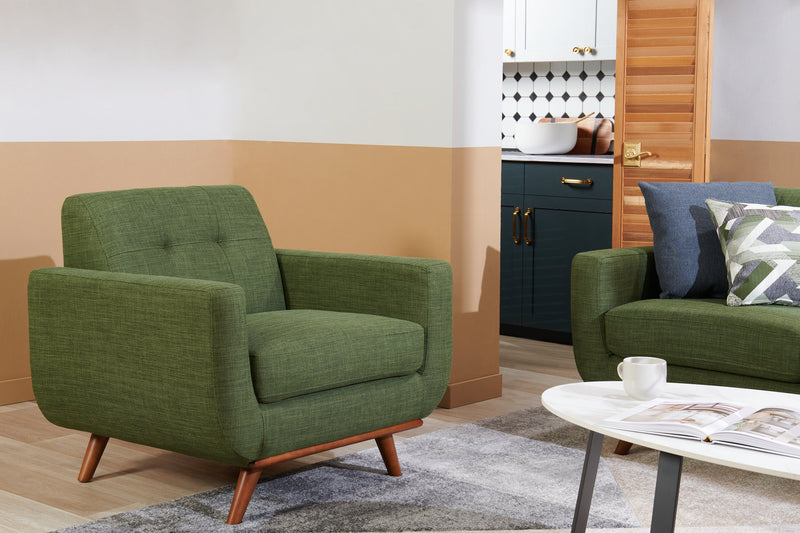 Fauteuil Freeman Kort & Co. de 37 po en tissu d’apparence lin avec pattes en bois et coussin de dossier capitonné - vert avocat