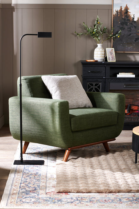 Fauteuil Freeman Kort & Co. de 37 po en tissu d’apparence lin avec pattes en bois et coussin de dossier capitonné - vert avocat